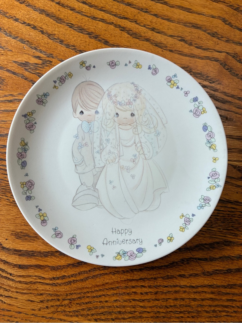 Precious Moments Wedding Anniversary Decorative Plate with Pastel Floral Accents